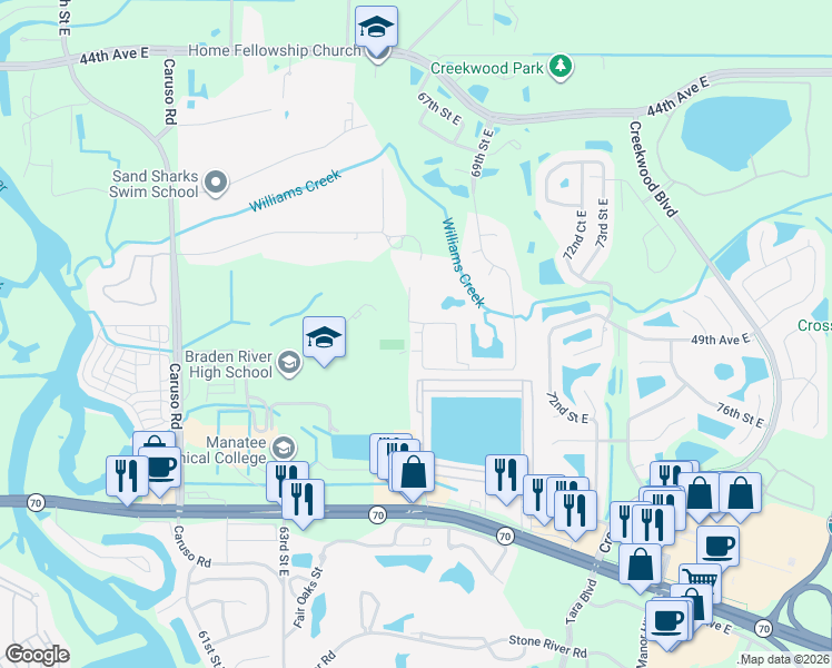 map of restaurants, bars, coffee shops, grocery stores, and more near 4884 68th Street Circle East in Bradenton