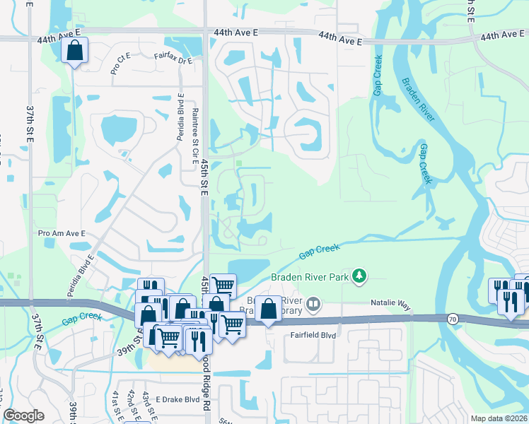 map of restaurants, bars, coffee shops, grocery stores, and more near 4573 Runabout Way in Bradenton