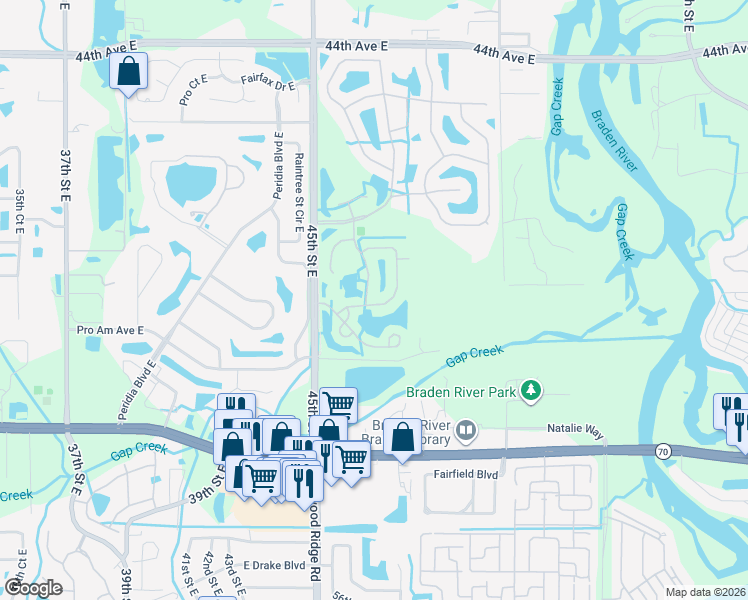 map of restaurants, bars, coffee shops, grocery stores, and more near 4549 Runabout Way in Bradenton