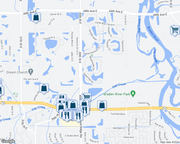 map of restaurants, bars, coffee shops, grocery stores, and more near 4510 Sabal Key Drive in Bradenton