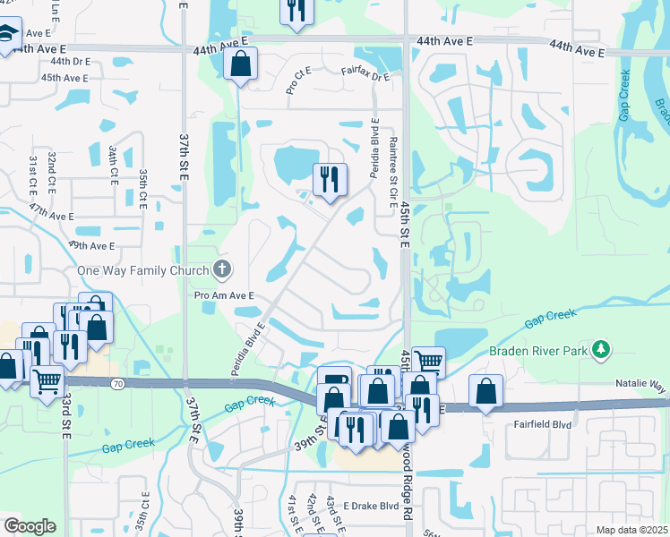 map of restaurants, bars, coffee shops, grocery stores, and more near 4227 Presidential Avenue Circle East in Bradenton