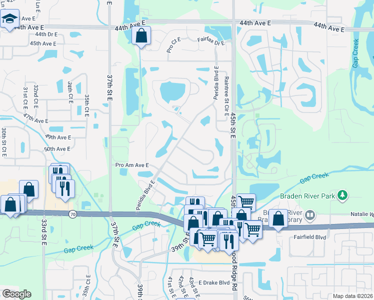 map of restaurants, bars, coffee shops, grocery stores, and more near 4227 Presidential Avenue Circle East in Bradenton