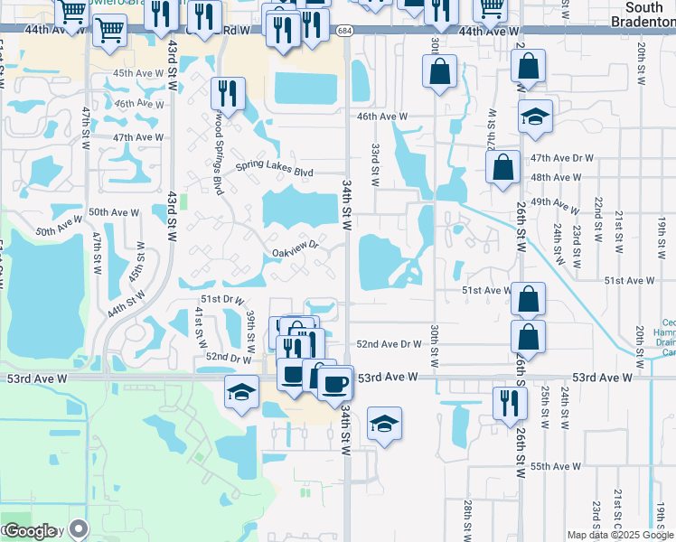 map of restaurants, bars, coffee shops, grocery stores, and more near 133 Wild Palm Drive in Bradenton