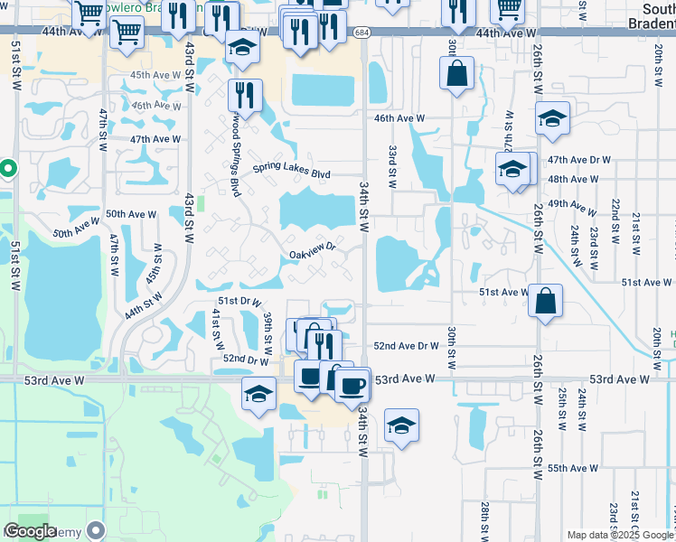 map of restaurants, bars, coffee shops, grocery stores, and more near 110 Wild Palm Drive in Bradenton