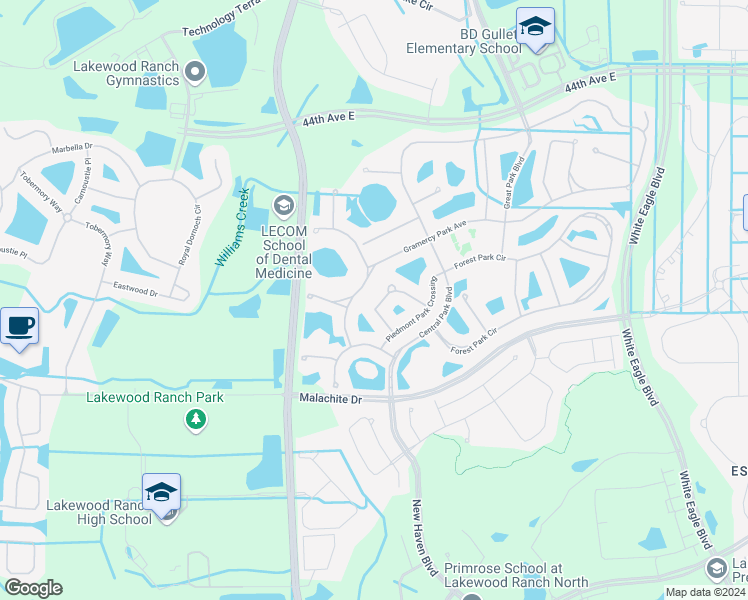 map of restaurants, bars, coffee shops, grocery stores, and more near 5012 Newport News Circle in Bradenton
