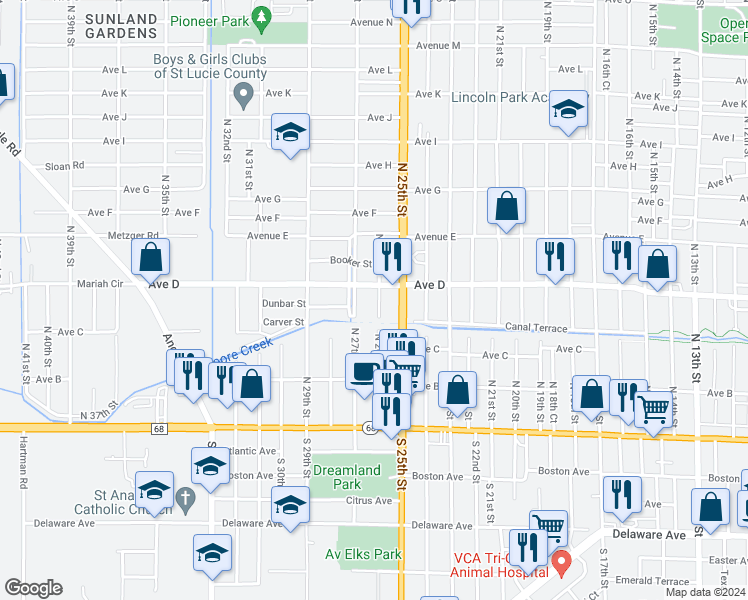 map of restaurants, bars, coffee shops, grocery stores, and more near 425 North 26th Street in Fort Pierce