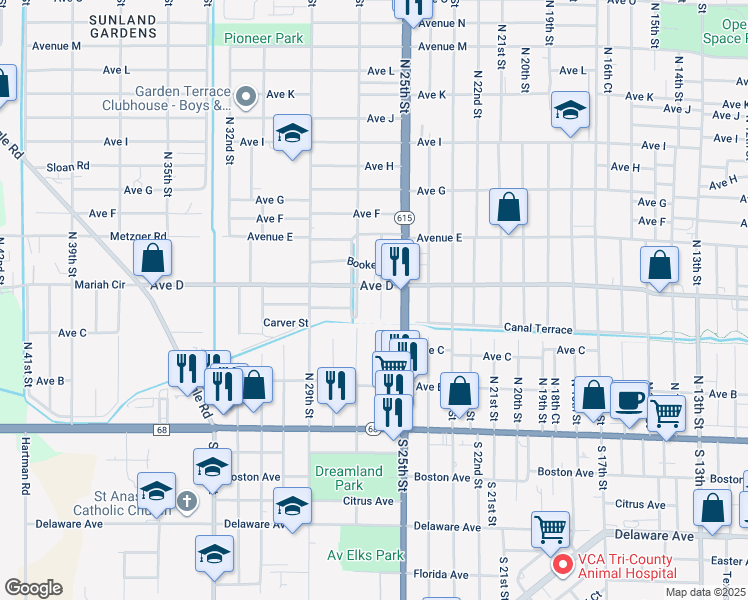 map of restaurants, bars, coffee shops, grocery stores, and more near 2506 Avenue D in Fort Pierce