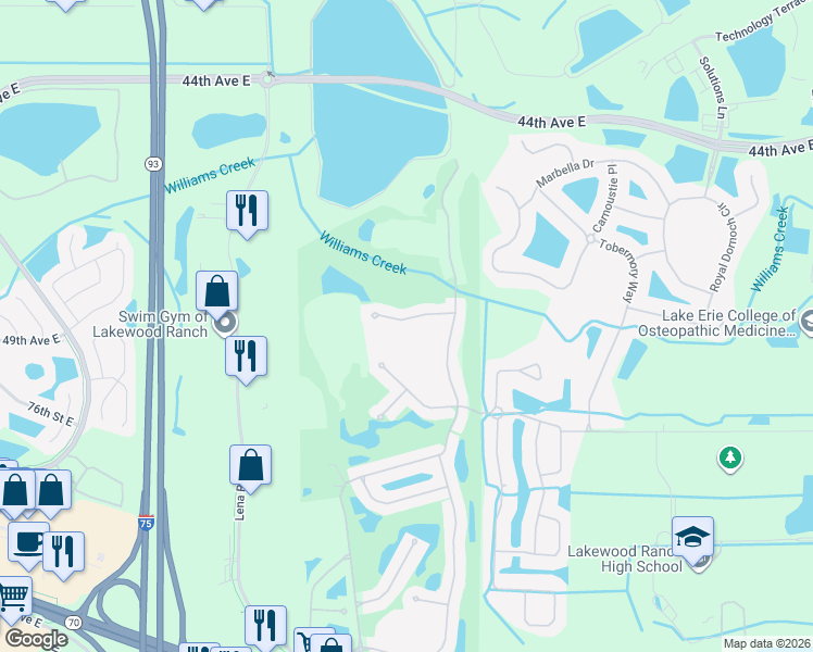 map of restaurants, bars, coffee shops, grocery stores, and more near 8738 49th Terrace East in Bradenton
