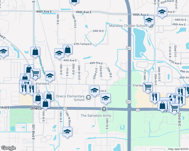 map of restaurants, bars, coffee shops, grocery stores, and more near 22nd Court East in Manatee County