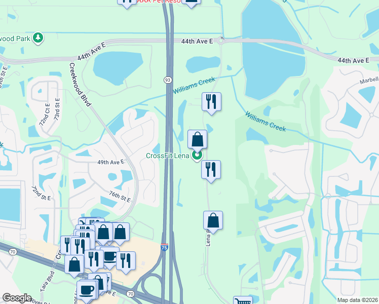 map of restaurants, bars, coffee shops, grocery stores, and more near 4916 Lena Road in Bradenton
