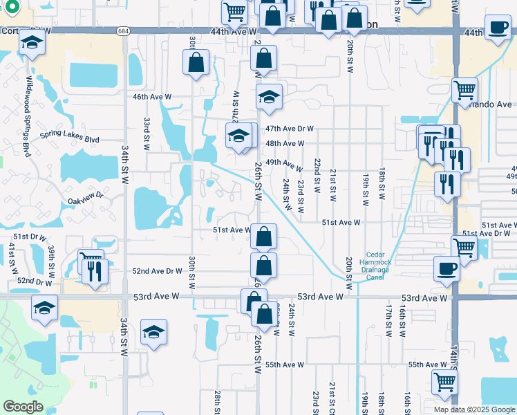 map of restaurants, bars, coffee shops, grocery stores, and more near 5025 26th Street West in Bradenton