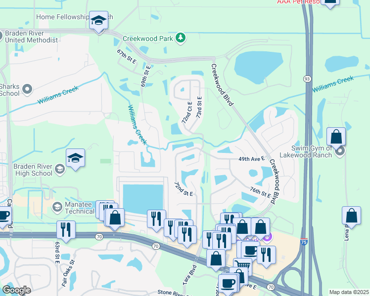 map of restaurants, bars, coffee shops, grocery stores, and more near 7217 49th Avenue East in Bradenton