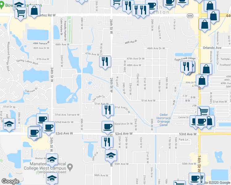 map of restaurants, bars, coffee shops, grocery stores, and more near 5025 26th Street West in Bradenton