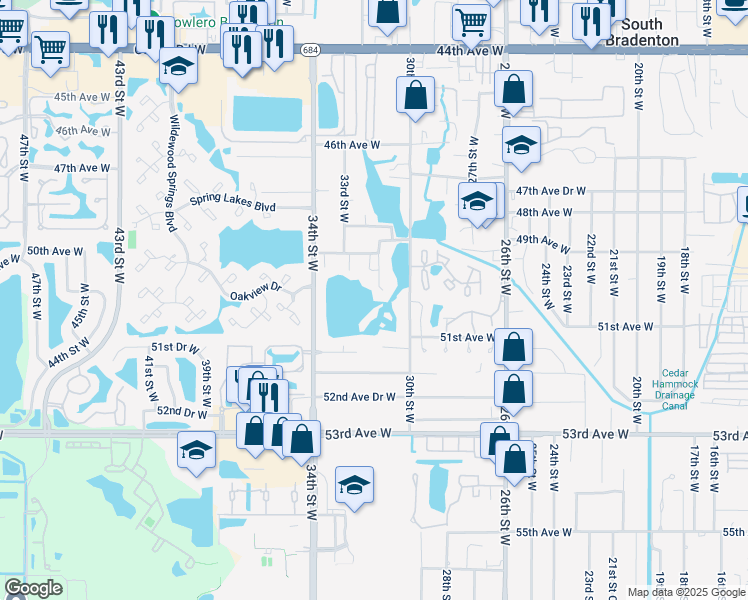 map of restaurants, bars, coffee shops, grocery stores, and more near 5033 31st Street West in Bradenton