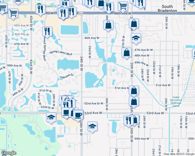 map of restaurants, bars, coffee shops, grocery stores, and more near 5033 31st Street West in Bradenton