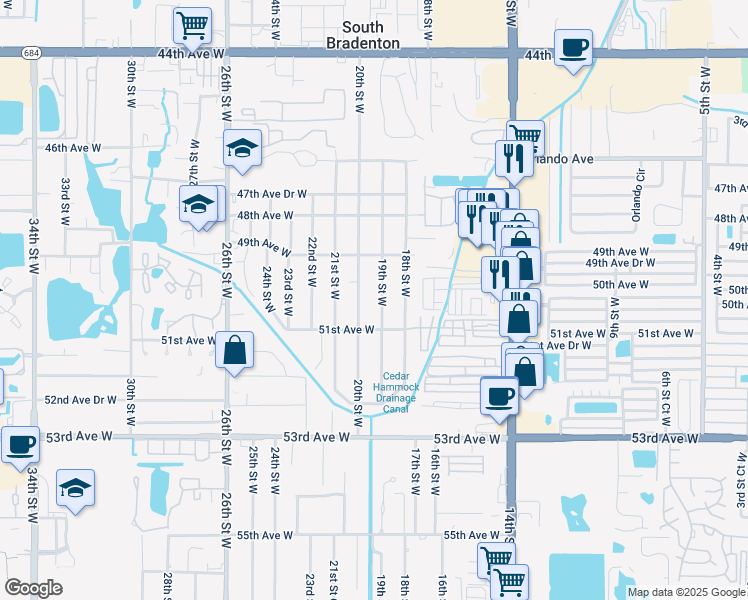 map of restaurants, bars, coffee shops, grocery stores, and more near 5005A 19th Street West in Bradenton
