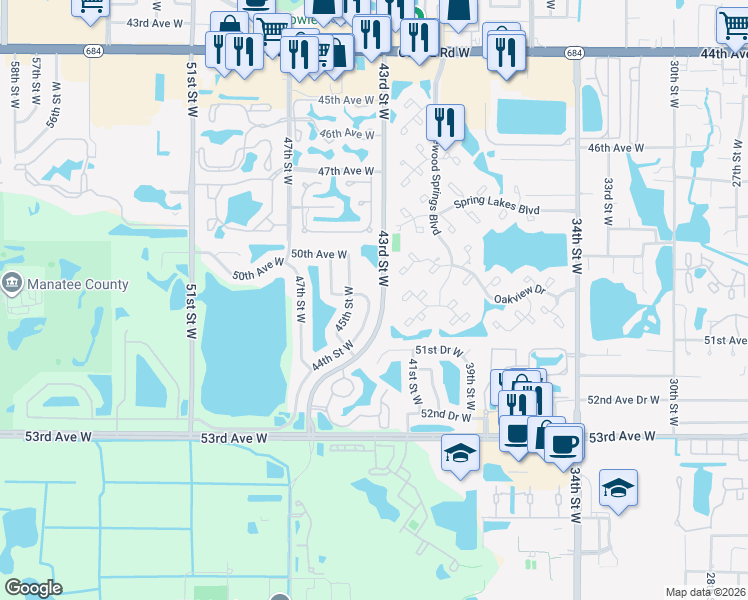map of restaurants, bars, coffee shops, grocery stores, and more near 5002 44th Street West in Bradenton