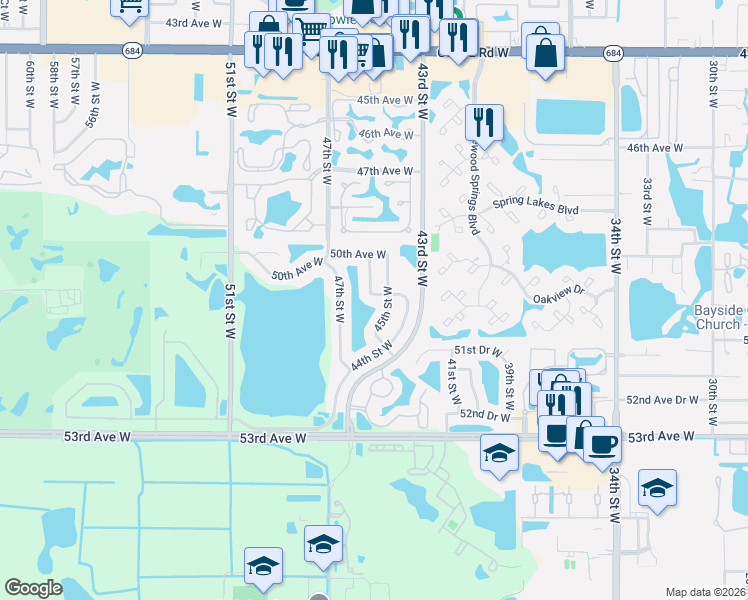 map of restaurants, bars, coffee shops, grocery stores, and more near 4518 50th Drive West in Bradenton