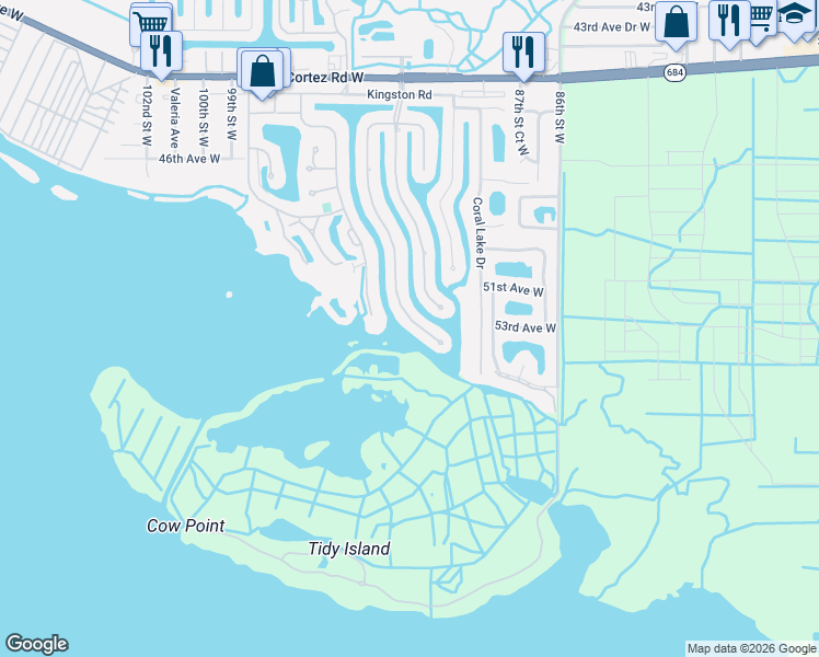map of restaurants, bars, coffee shops, grocery stores, and more near 5304 Bimini Drive in Bradenton