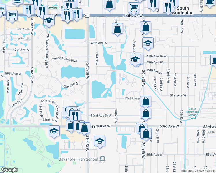 map of restaurants, bars, coffee shops, grocery stores, and more near 5033 31st Street West in Bradenton