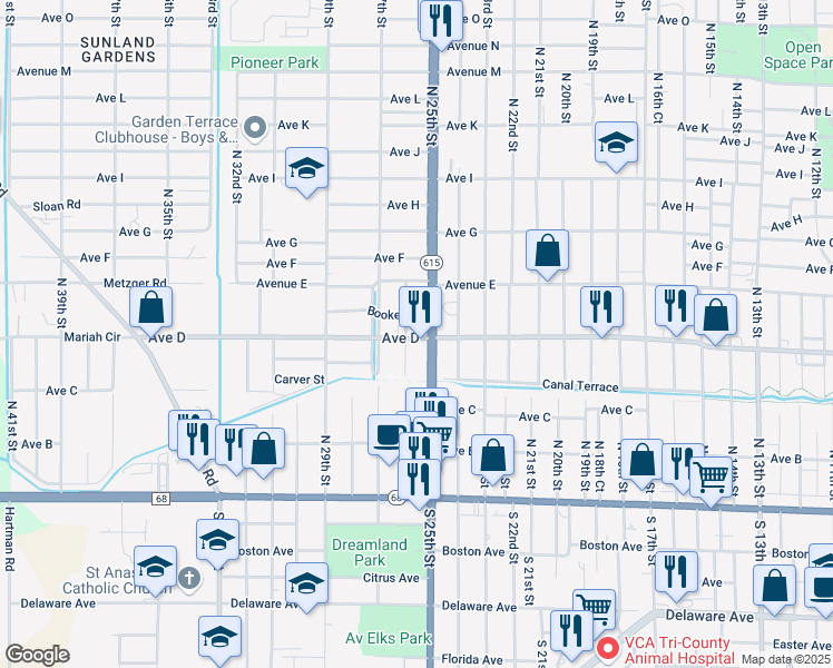 map of restaurants, bars, coffee shops, grocery stores, and more near 2506 Avenue D in Fort Pierce