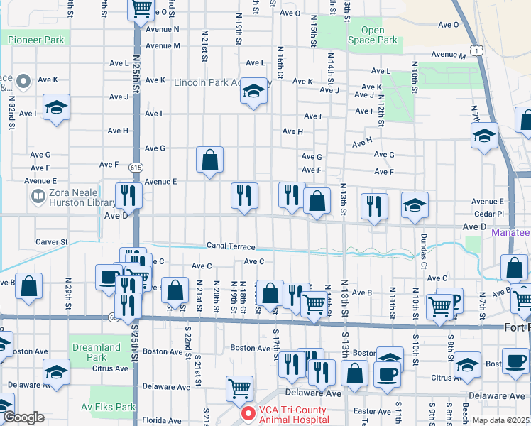 map of restaurants, bars, coffee shops, grocery stores, and more near 1706 Avenue D in Fort Pierce