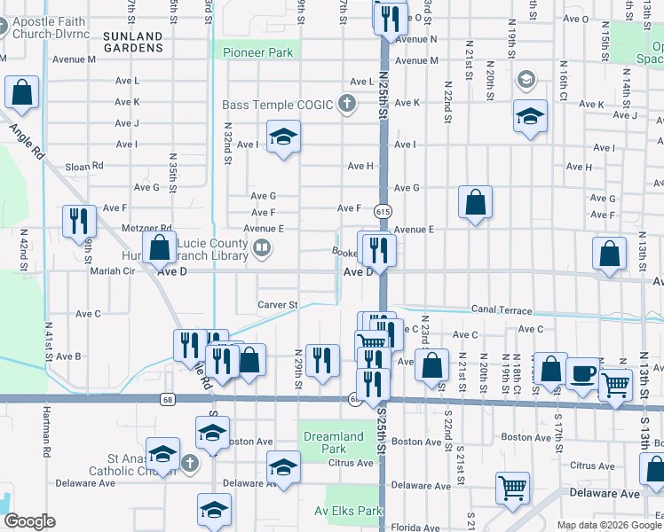 map of restaurants, bars, coffee shops, grocery stores, and more near 506 North 27th Street in Fort Pierce