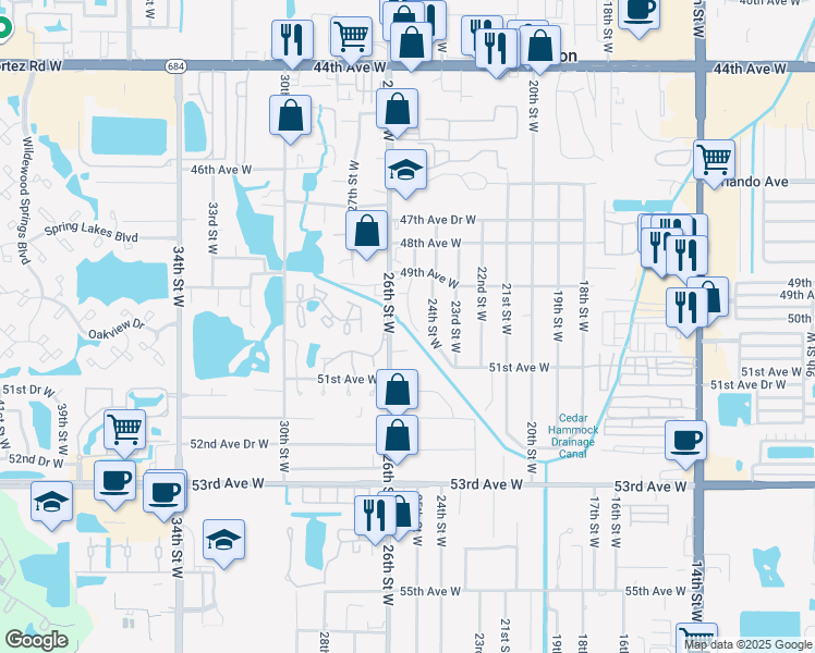 map of restaurants, bars, coffee shops, grocery stores, and more near 5025 26th Street West in Bradenton