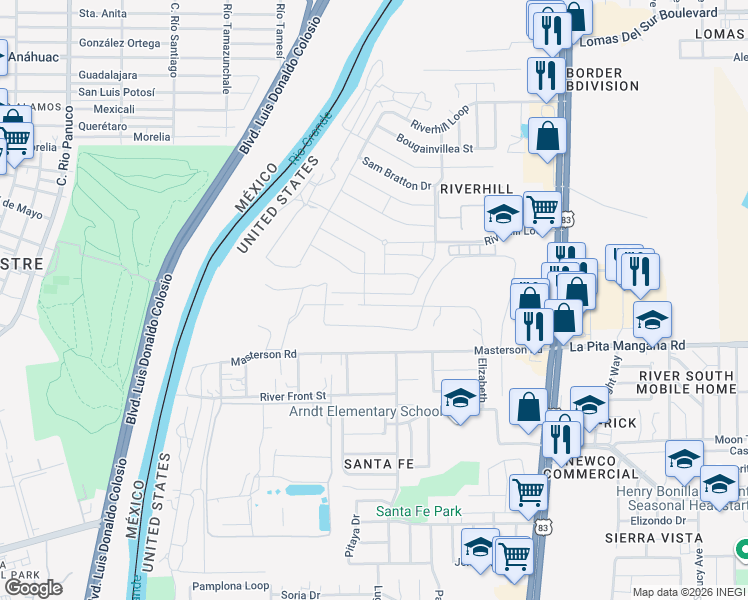 map of restaurants, bars, coffee shops, grocery stores, and more near 339-399 Masterson Street in Laredo