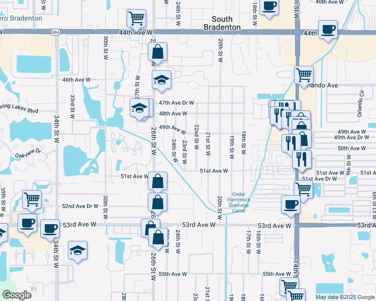 map of restaurants, bars, coffee shops, grocery stores, and more near 5008b 22nd Street West in Bradenton