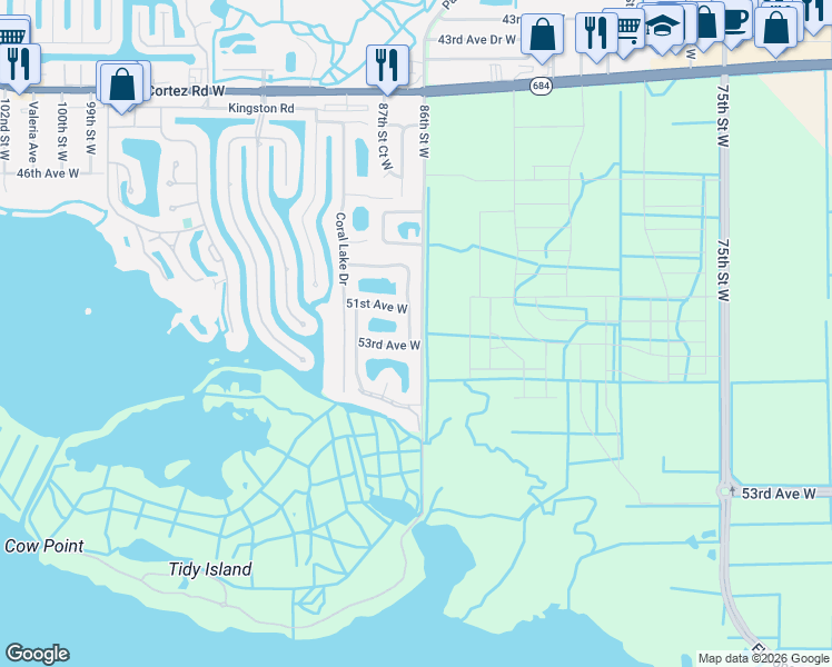 map of restaurants, bars, coffee shops, grocery stores, and more near 5211 86th Street Court West in Bradenton