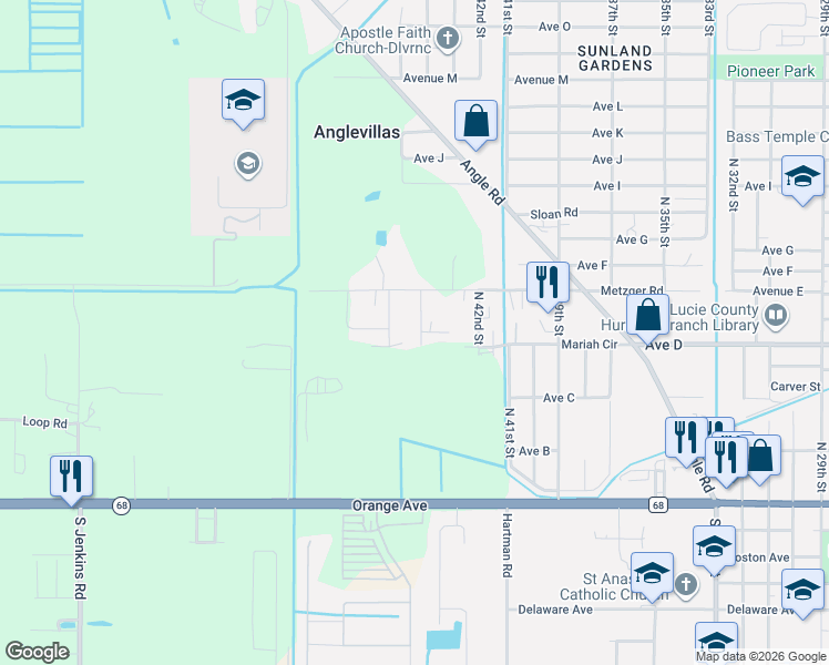 map of restaurants, bars, coffee shops, grocery stores, and more near 501 North 43rd Street in Fort Pierce