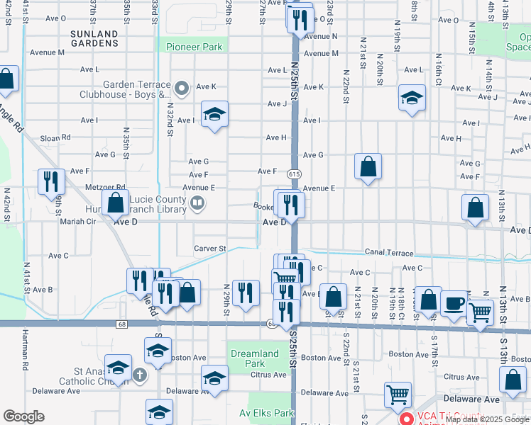 map of restaurants, bars, coffee shops, grocery stores, and more near 506 North 27th Street in Fort Pierce