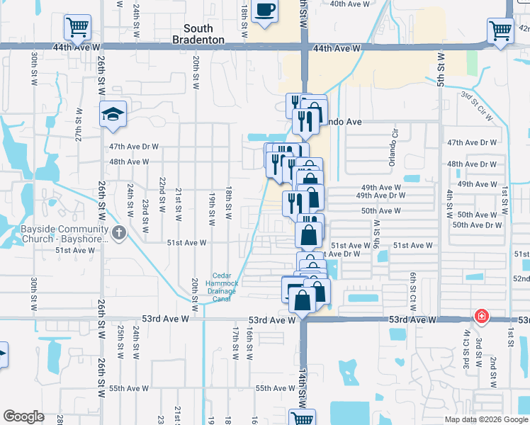 map of restaurants, bars, coffee shops, grocery stores, and more near in South Bradenton