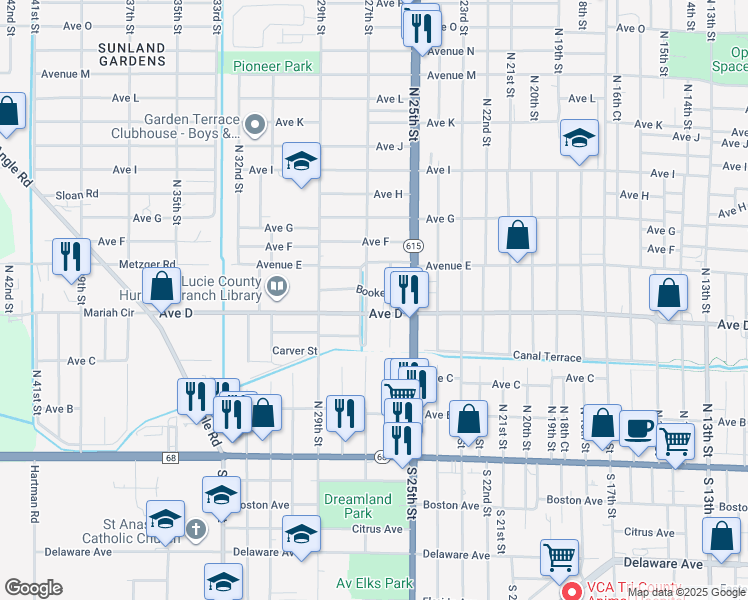 map of restaurants, bars, coffee shops, grocery stores, and more near 506 North 27th Street in Fort Pierce