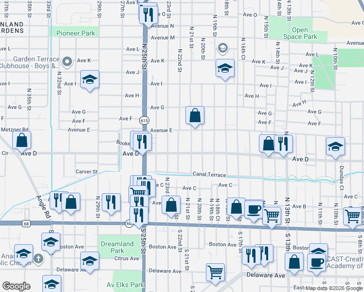 map of restaurants, bars, coffee shops, grocery stores, and more near 1601 Avenue M in Fort Pierce