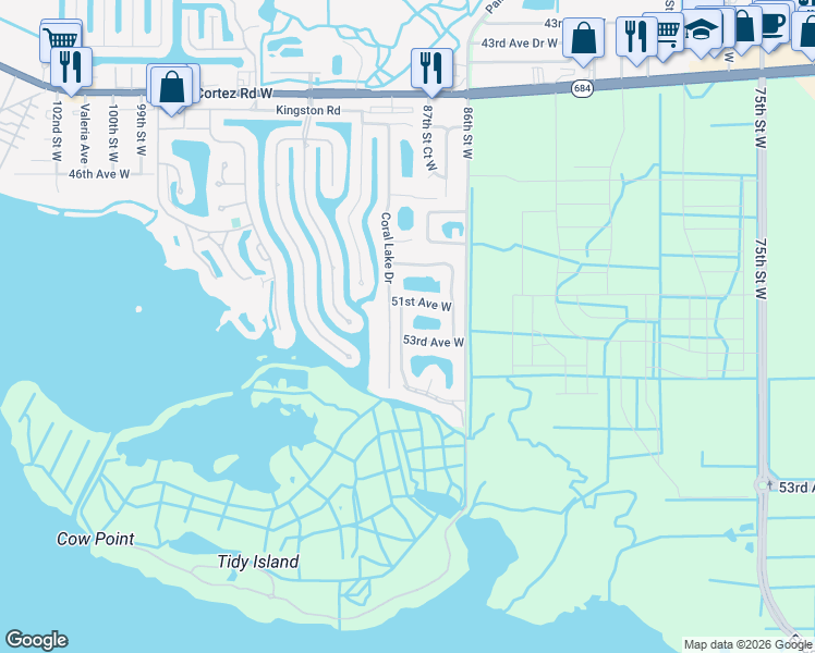 map of restaurants, bars, coffee shops, grocery stores, and more near 5304 88th Street West in Bradenton