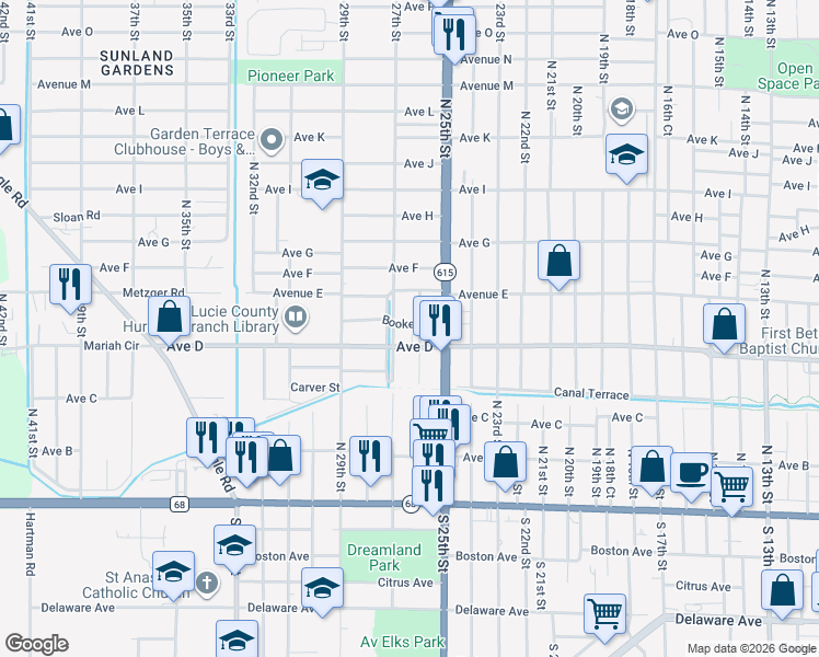map of restaurants, bars, coffee shops, grocery stores, and more near 506 North 27th Street in Fort Pierce