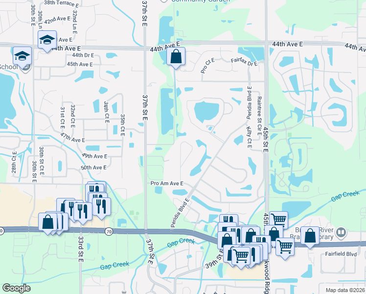 map of restaurants, bars, coffee shops, grocery stores, and more near 4946 Clubview Court East in Bradenton