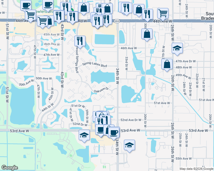 map of restaurants, bars, coffee shops, grocery stores, and more near 4820 34th Street West in Bradenton
