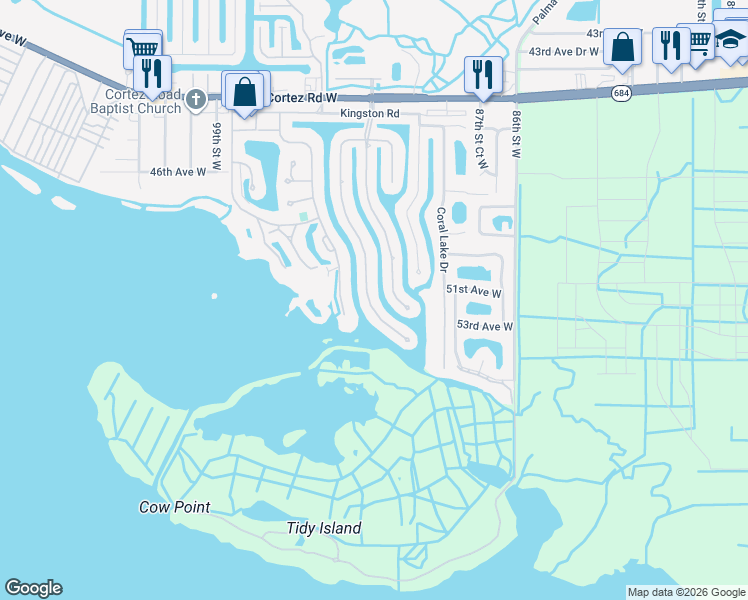 map of restaurants, bars, coffee shops, grocery stores, and more near 5111 Bimini Drive in Bradenton