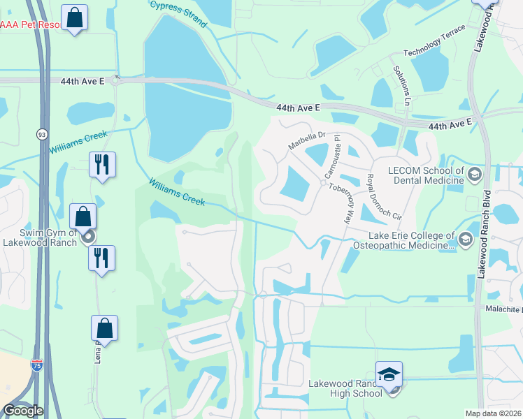 map of restaurants, bars, coffee shops, grocery stores, and more near 9730 Carnoustie Place in Bradenton