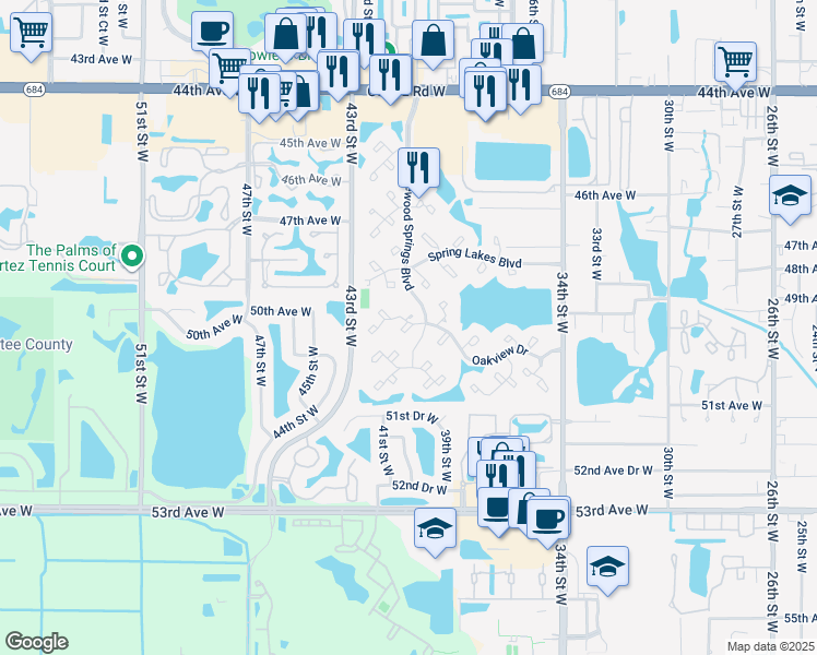 map of restaurants, bars, coffee shops, grocery stores, and more near 471 Palm Tree Drive in Bradenton