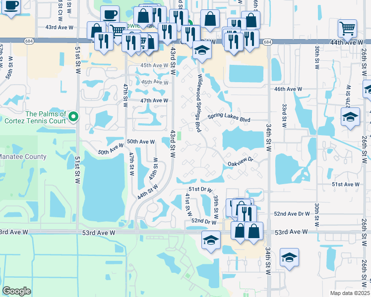 map of restaurants, bars, coffee shops, grocery stores, and more near 471 Palm Tree Drive in Bradenton