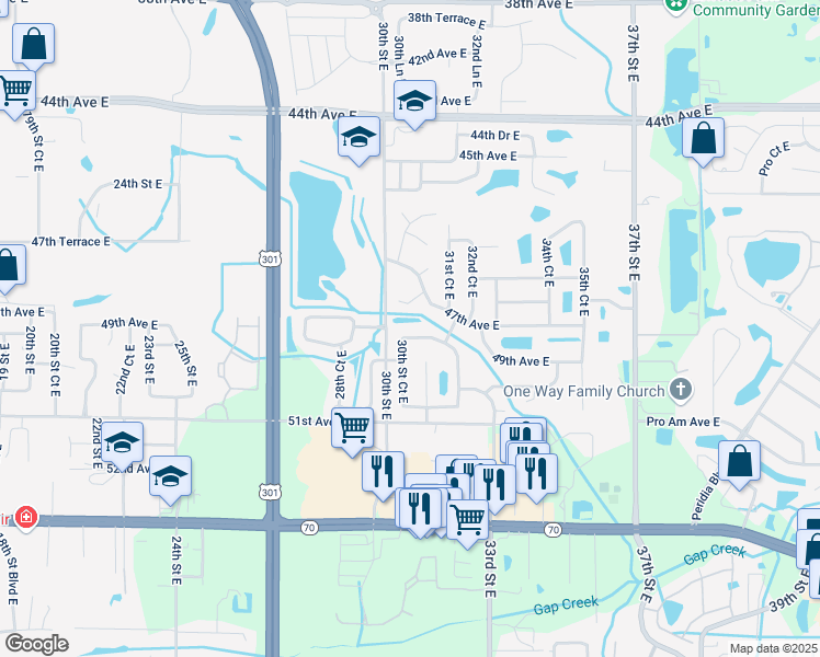 map of restaurants, bars, coffee shops, grocery stores, and more near 4608 31st Street Court East in Bradenton