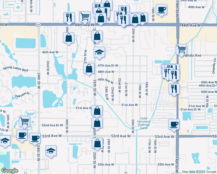 map of restaurants, bars, coffee shops, grocery stores, and more near 4905 24th Street West in Bradenton