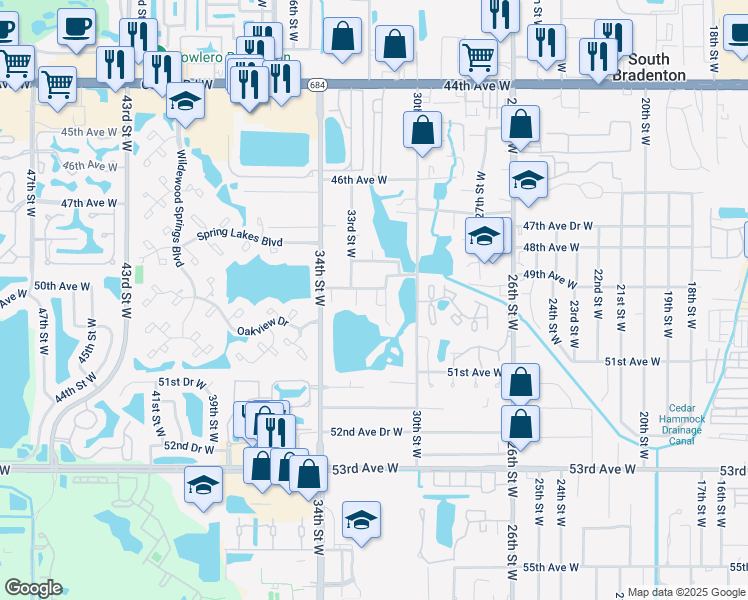 map of restaurants, bars, coffee shops, grocery stores, and more near 4919 31st Street West in Bradenton