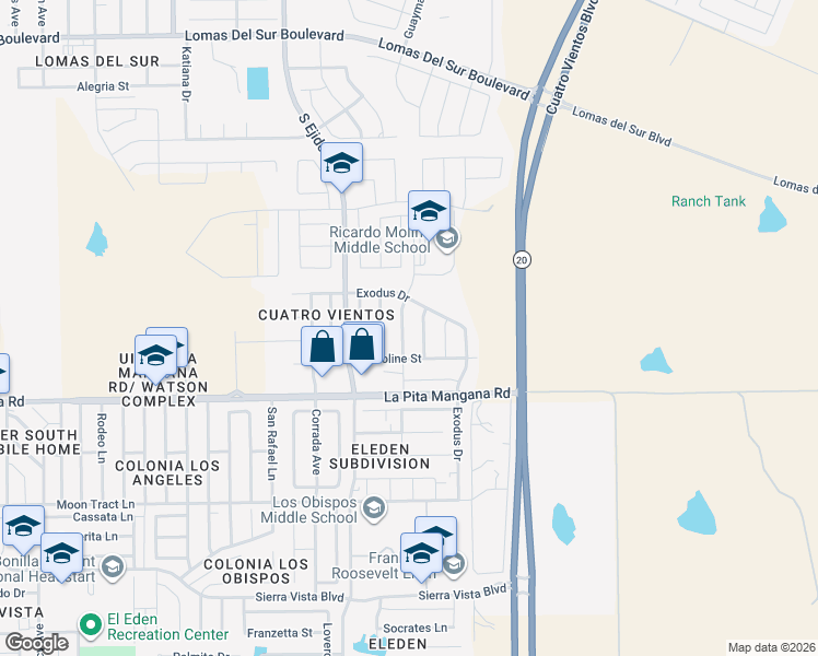 map of restaurants, bars, coffee shops, grocery stores, and more near 4440 Vientos Road in Laredo