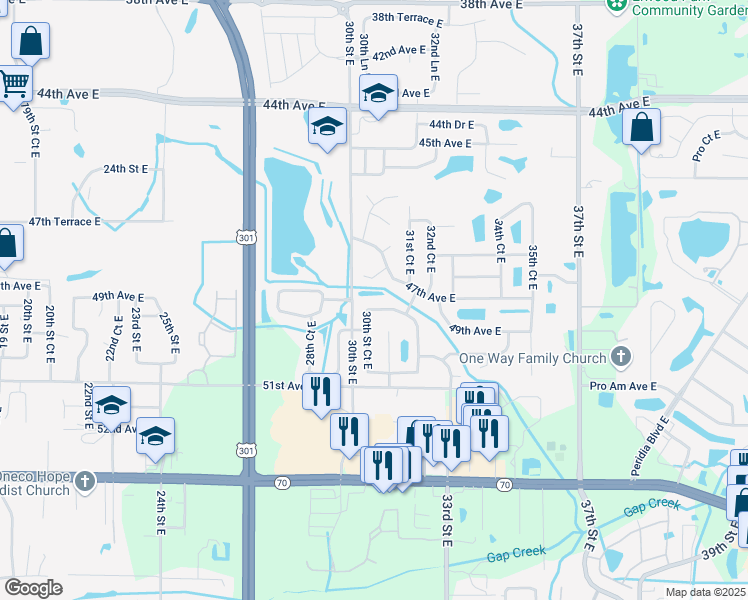 map of restaurants, bars, coffee shops, grocery stores, and more near 4608 31st Street Court East in Bradenton