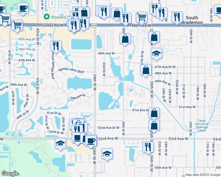 map of restaurants, bars, coffee shops, grocery stores, and more near 4919 31st Street West in Bradenton